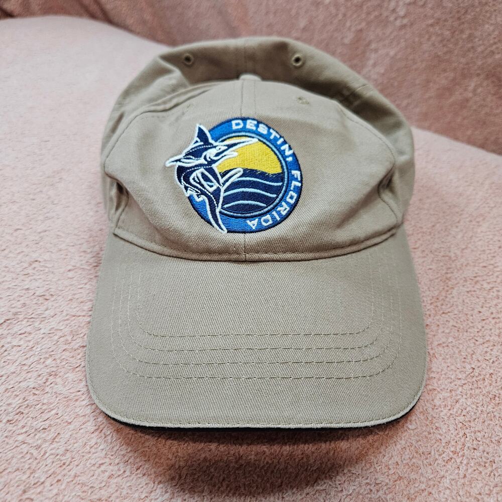 Cap America Destin Florida Marlin Embroidered Khaki Baseball Cap- One Size